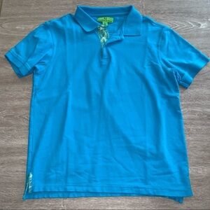 Bristol & Bull blue polo shirt, paisley trim, L